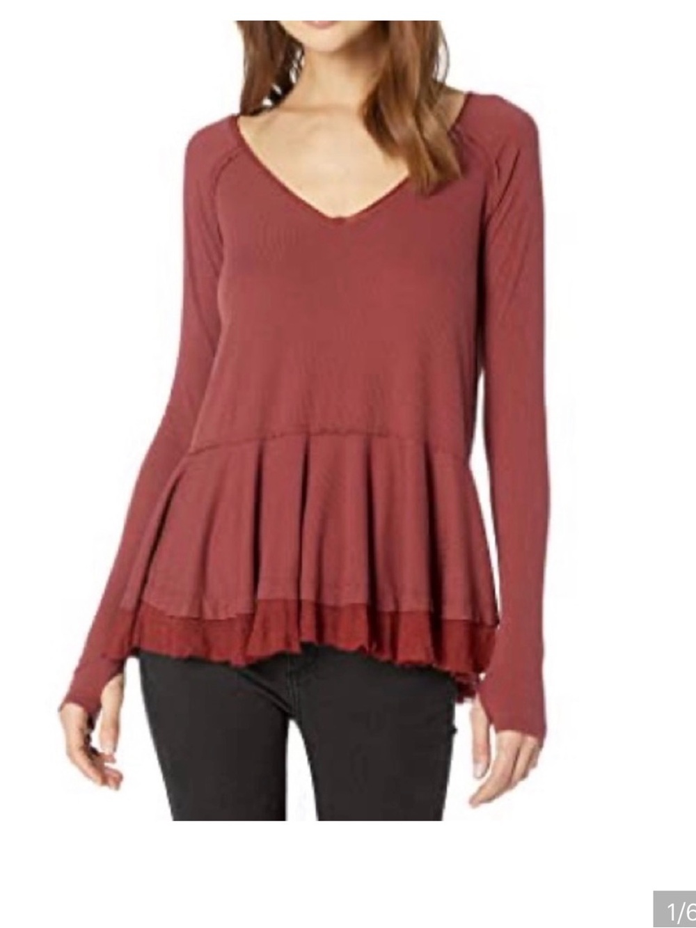 Free People Mauve Long-Sleeve Layered Peplum Top